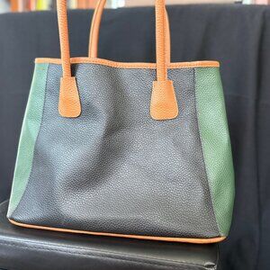 Neiman Marcus Pebbled Leather Colorblock Tote; Green and Black